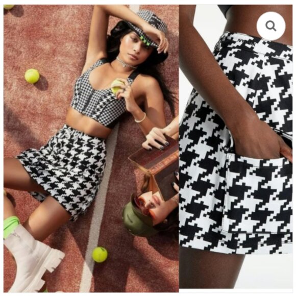 Adidas Ivy Park Black & White Houndstooth A-Line Cargo Denim Mini Skirt - Picture 4 of 16